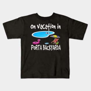 Staycation Pool Backyard Vacation Flamingo Flip-Flops Lounge Kids T-Shirt